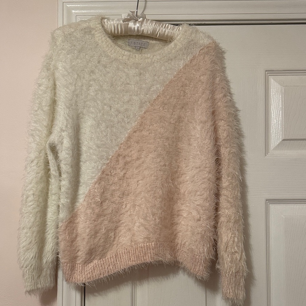 1. State Fuzzy Cream and Tan Sweater